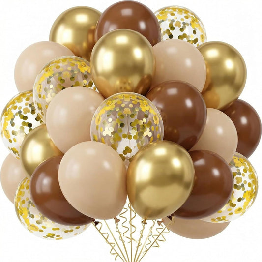 80 Pcs Brown and Gold Balloons Neutral Color Balloons 12 Inch Coffee Cocoa Tan Beige Nude Balloon for Bridal Birthday, Baby Shower, Wedding & Boho Decor Party Decorations