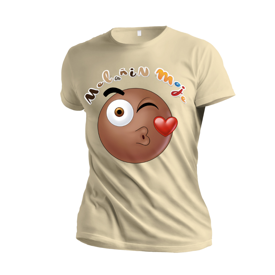 MELANIN WINK & KISS EMOJI PREMIUM EMBROIDERED & SILK PATCHED T-SHIRT image 0