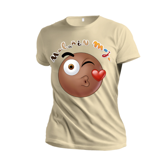 MELANIN WINK & KISS EMOJI PREMIUM EMBROIDERED & SILK PATCHED T-SHIRT image 0