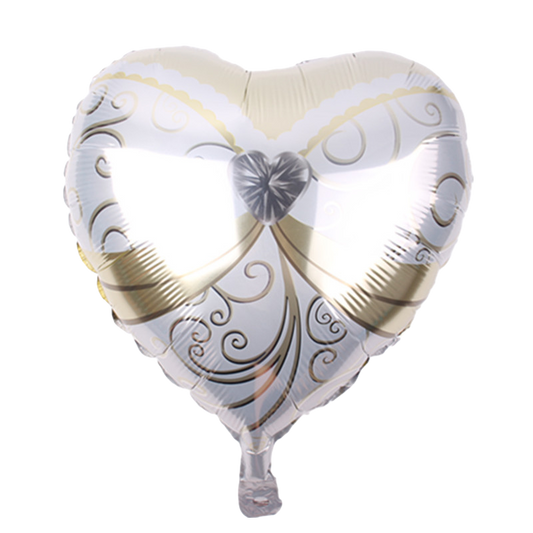 18" Silver, White & Gold Heart Diamond Heart Shaped Balloon image 0